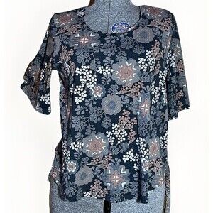 Gudrun Sjoden Top Womens S Cotton Floral Print Flowy shirt bell short sleeve
